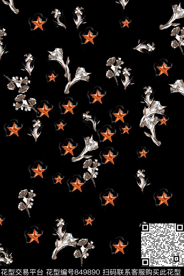 兰花花卉星星数码印花华亿平台下载（图片编号: 849890） - 瓦栏（Walan）
