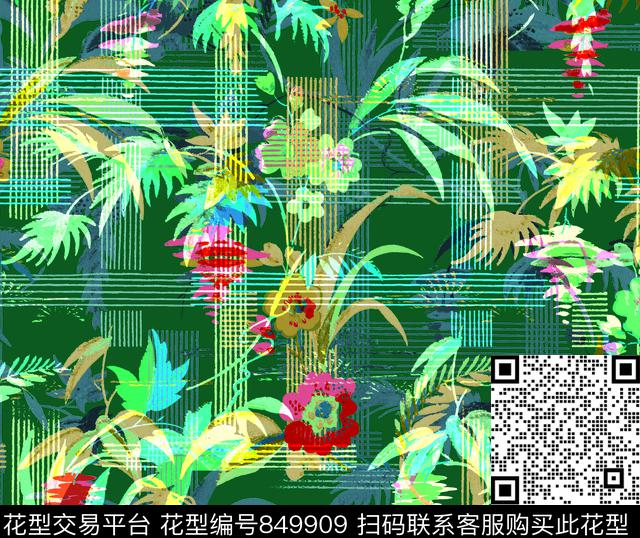 苏格兰格格子花卉数码印花华亿平台下载（图片编号: 849909） - 瓦栏（Walan）
