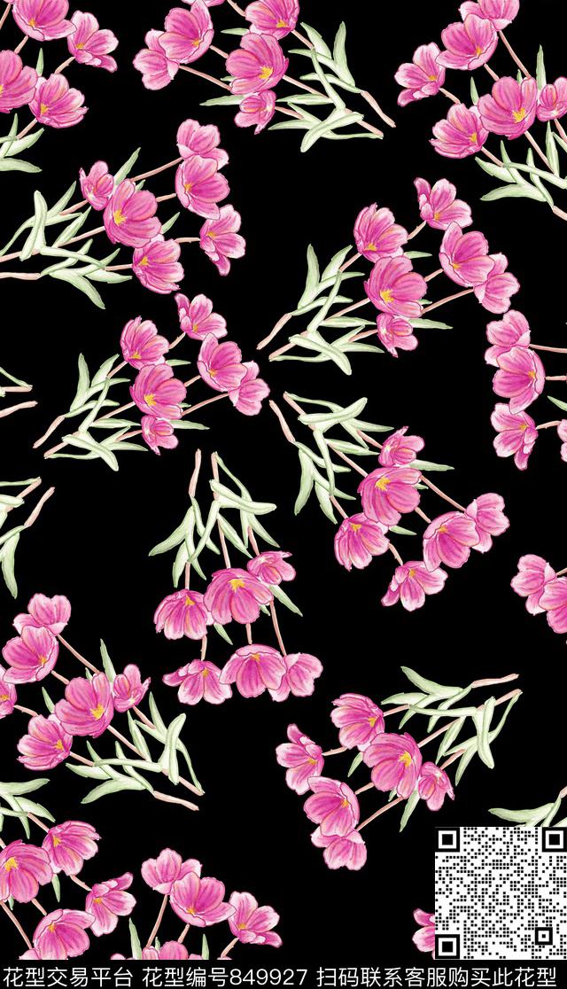 女装手绘水彩花卉时尚数码印花华亿平台下载（图片编号: 849927） - 瓦栏（Walan）