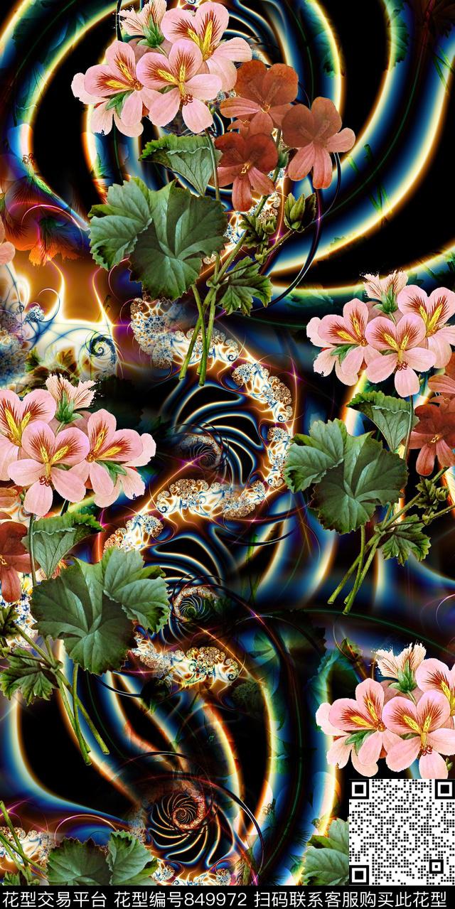 牡丹三色堇花朵数码印花华亿平台下载（图片编号: 849972） - 瓦栏（Walan）