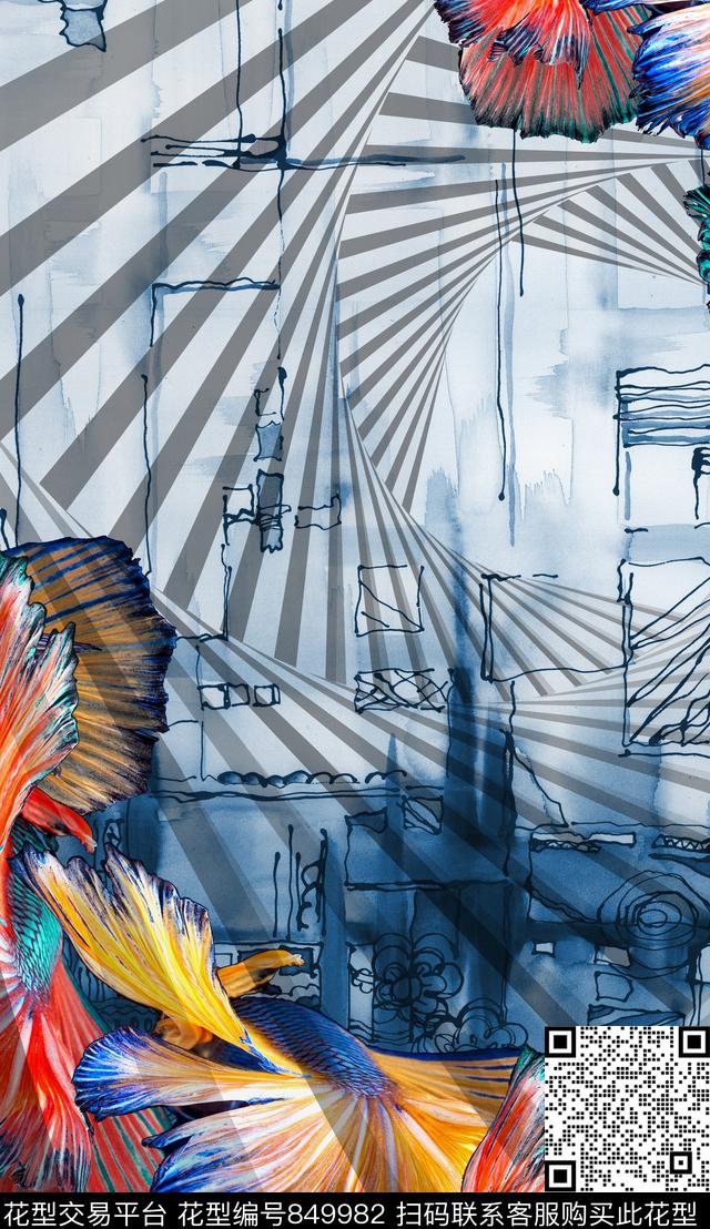 几何抽象纹路数码印花华亿平台下载（图片编号: 849982） - 瓦栏（Walan）