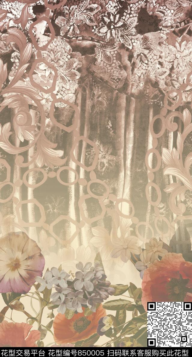 民族风花卉波西米亚数码印花华亿平台下载（图片编号: 850005） - 瓦栏（Walan）