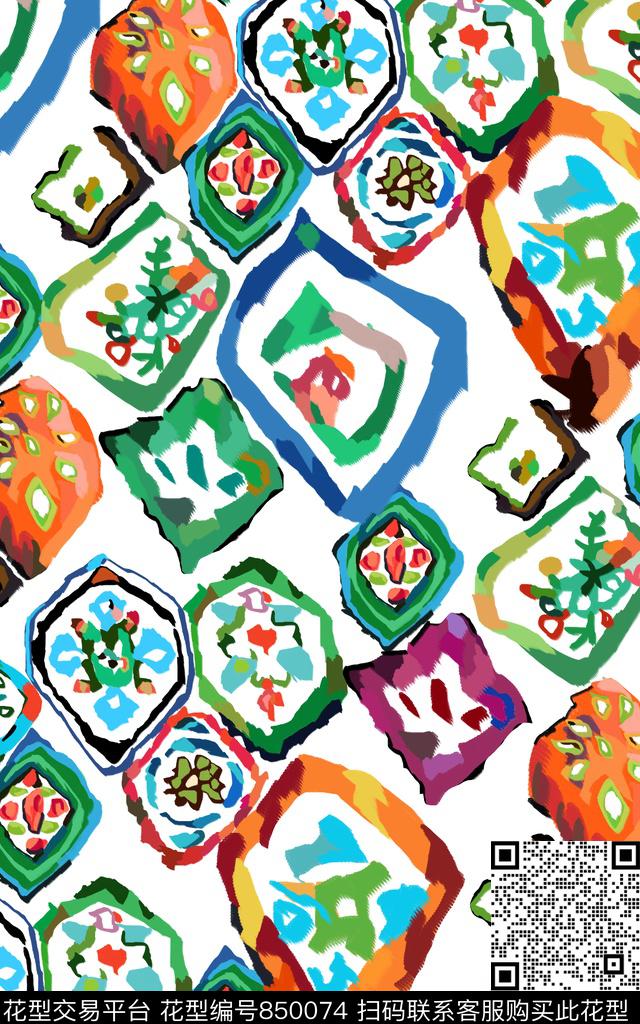 女装手绘几何传统印花华亿平台下载（图片编号: 850074） - 瓦栏（Walan）