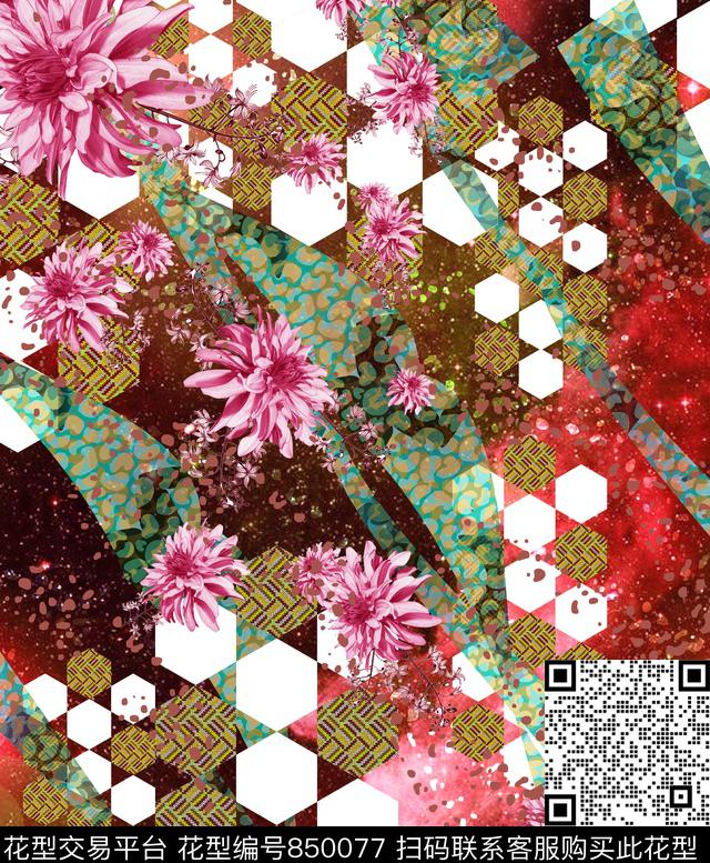 大花花卉花朵数码印花华亿平台下载（图片编号: 850077） - 瓦栏（Walan）