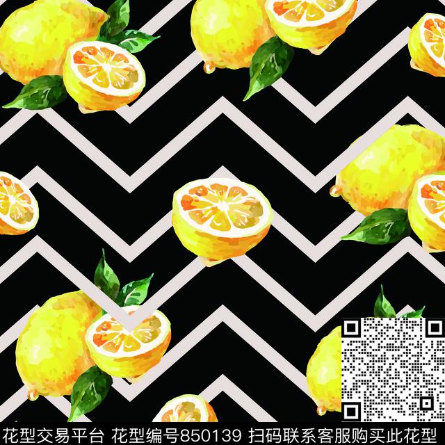 几何柠檬手绘传统印花华亿平台下载（图片编号: 850139） - 瓦栏（Walan）