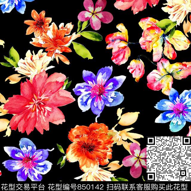 时尚手绘水彩数码印花华亿平台下载（图片编号: 850142） - 瓦栏（Walan）