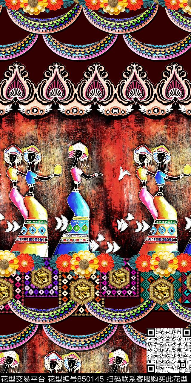 民族风条纹人物数码印花华亿平台下载（图片编号: 850145） - 瓦栏（Walan）