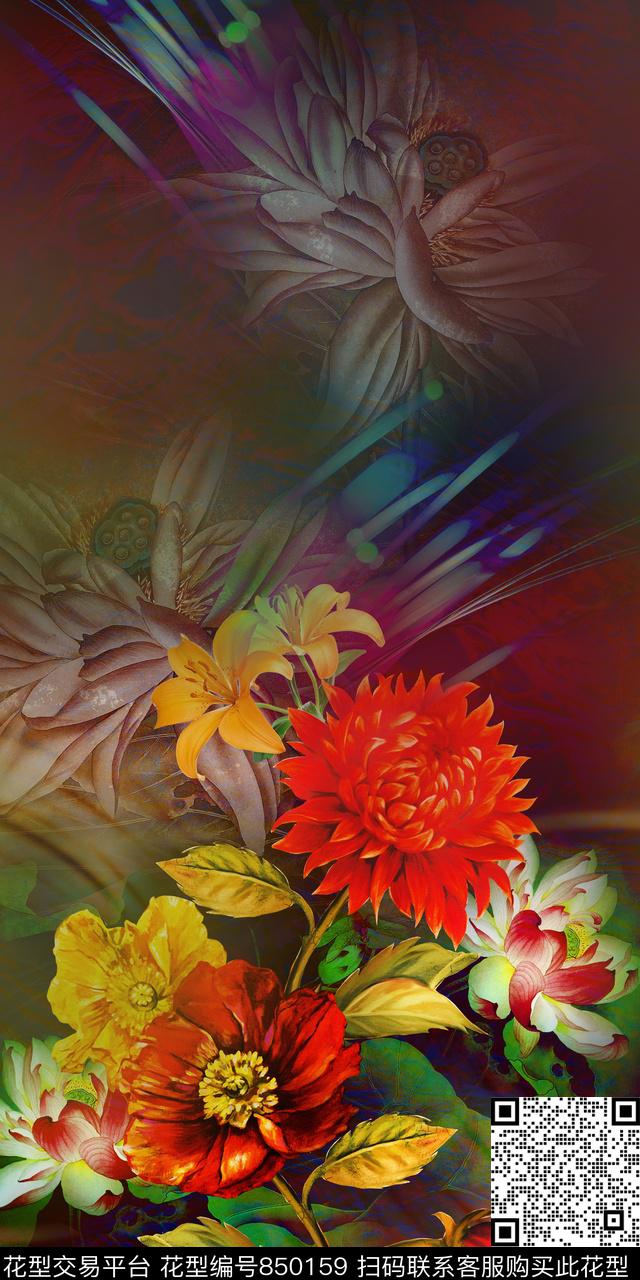 时尚手绘炫彩数码印花华亿平台下载（图片编号: 850159） - 瓦栏（Walan）