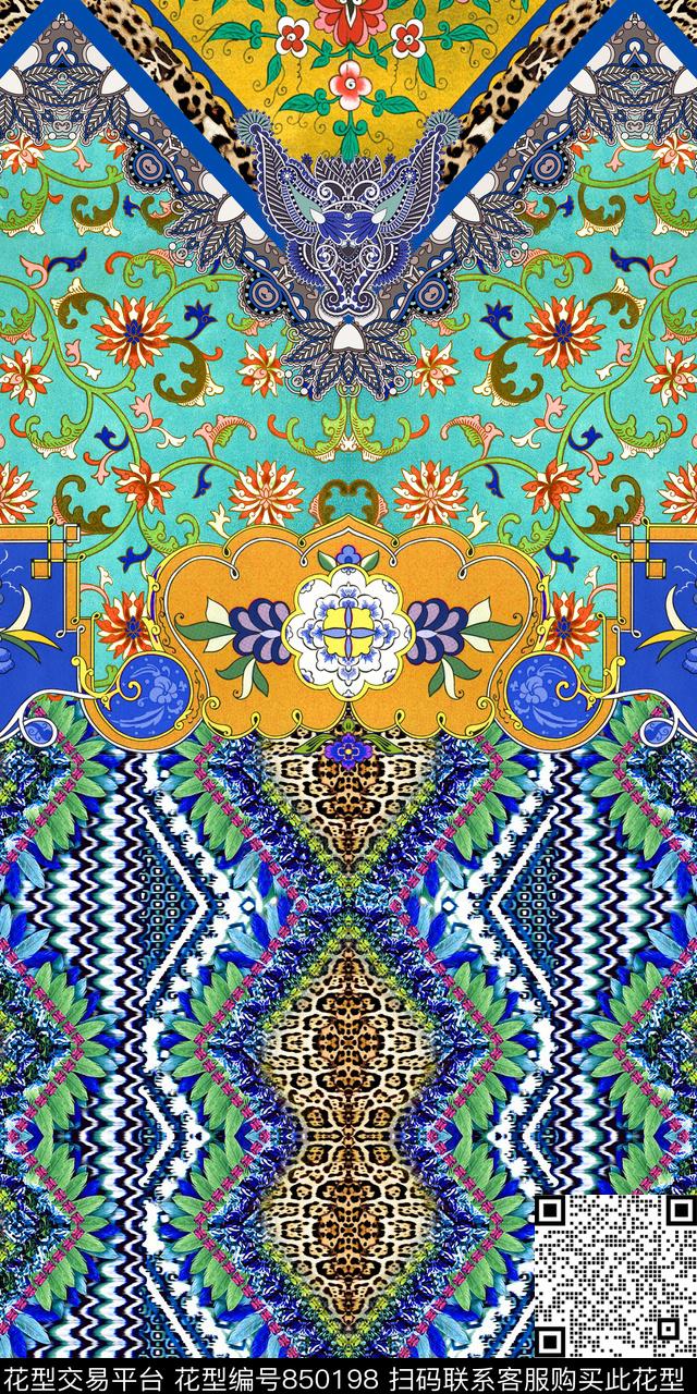 民族风中国风拼接数码印花华亿平台下载（图片编号: 850198） - 瓦栏（Walan）