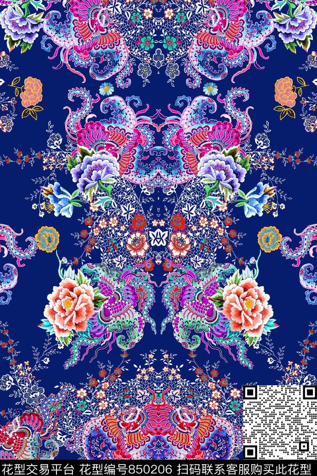 民族风蕾丝绣花数码印花华亿平台下载（图片编号: 850206） - 瓦栏（Walan）