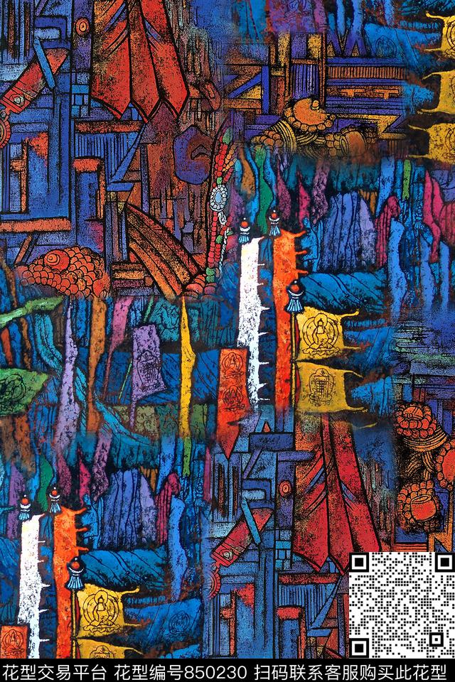 几何抽象肌理数码印花华亿平台下载（图片编号: 850230） - 瓦栏（Walan）