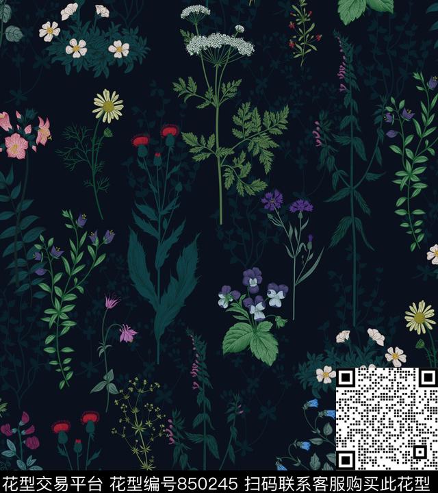 复古野花小花数码印花华亿平台下载（图片编号: 850245） - 瓦栏（Walan）