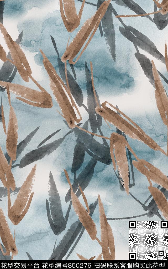 叶子水彩手绘数码印花华亿平台下载（图片编号: 850276） - 瓦栏（Walan）