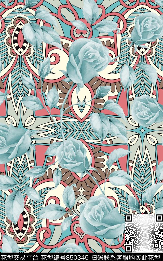 花卉波西米亚民族风数码印花华亿平台下载（图片编号: 850345） - 瓦栏（Walan）
