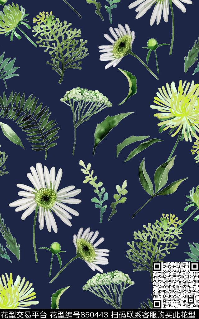 小清新风格手绘花卉乱花数码印花华亿平台下载（图片编号: 850443） - 瓦栏（Walan）