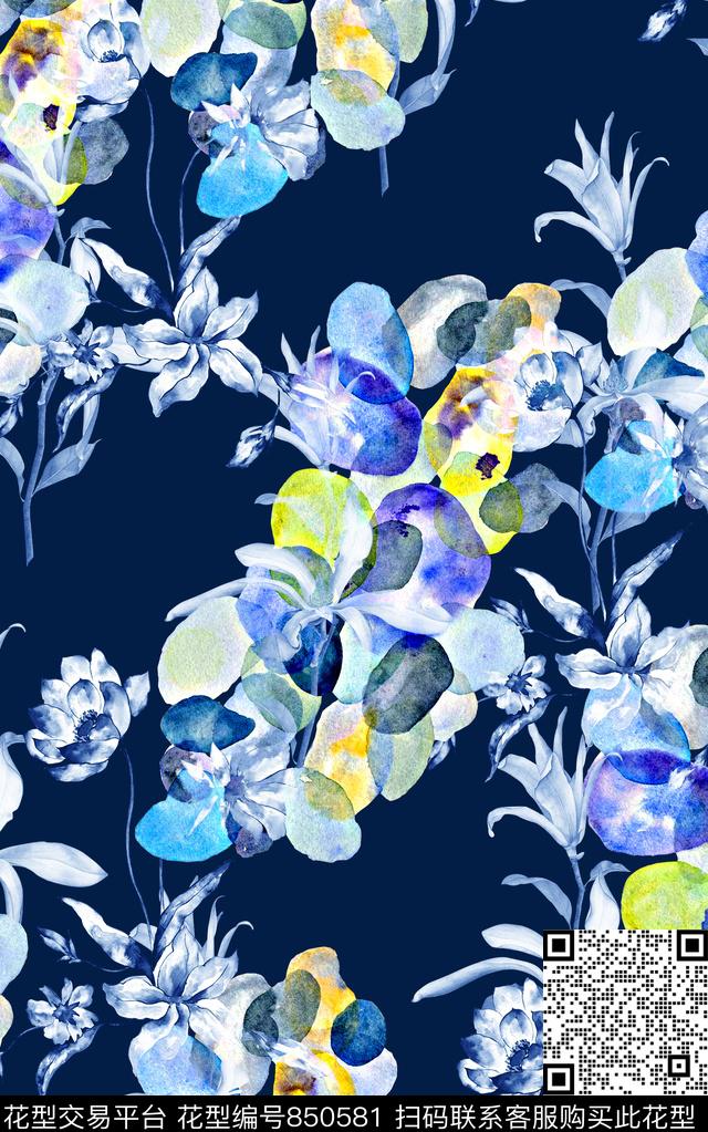 春夏清爽雪纺真丝棉丝巾布料泳装渐变印花抽象手绘水彩画几何纹理数码印花时尚潮流女装裙子彩绘纹理印花数码印花华亿平台下载（图片编号: 850581） - 瓦栏（Walan）