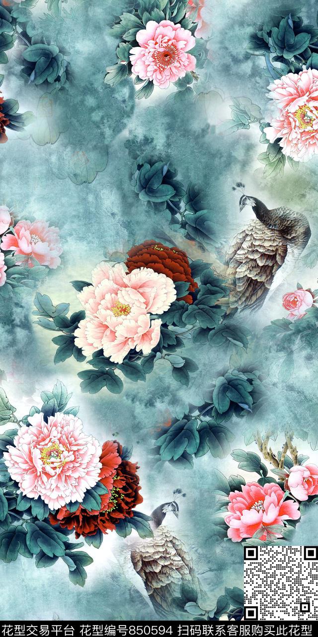 中国风数码华亿平台牡丹数码印花华亿平台下载（图片编号: 850594） - 瓦栏（Walan）