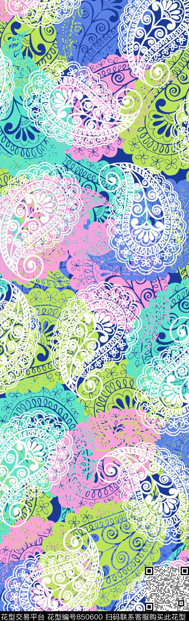 火腿花佩斯利腰果传统印花华亿平台下载（图片编号: 850600） - 瓦栏（Walan）