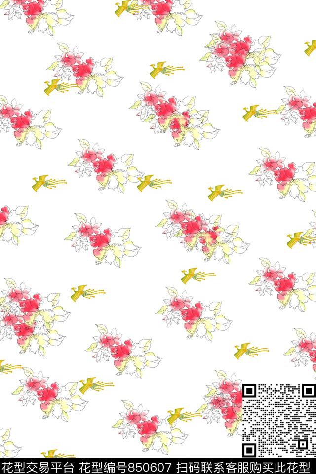 花卉适用可爱传统印花华亿平台下载（图片编号: 850607） - 瓦栏（Walan）