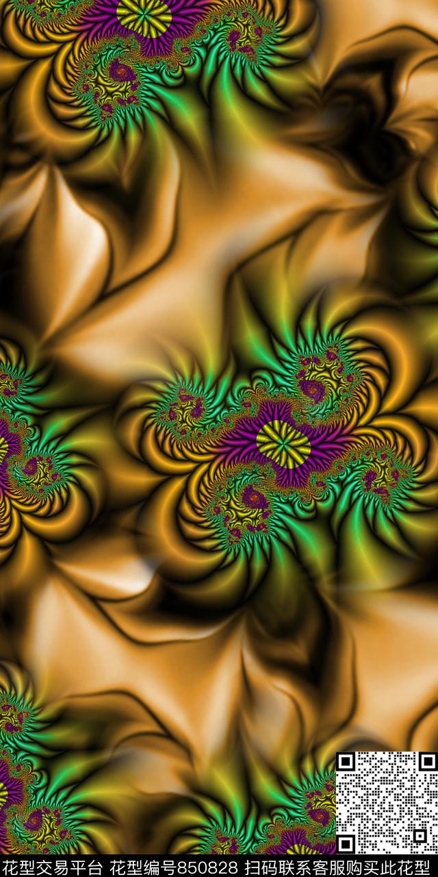 复古几何抽象花卉数码印花华亿平台下载（图片编号: 850828） - 瓦栏（Walan）