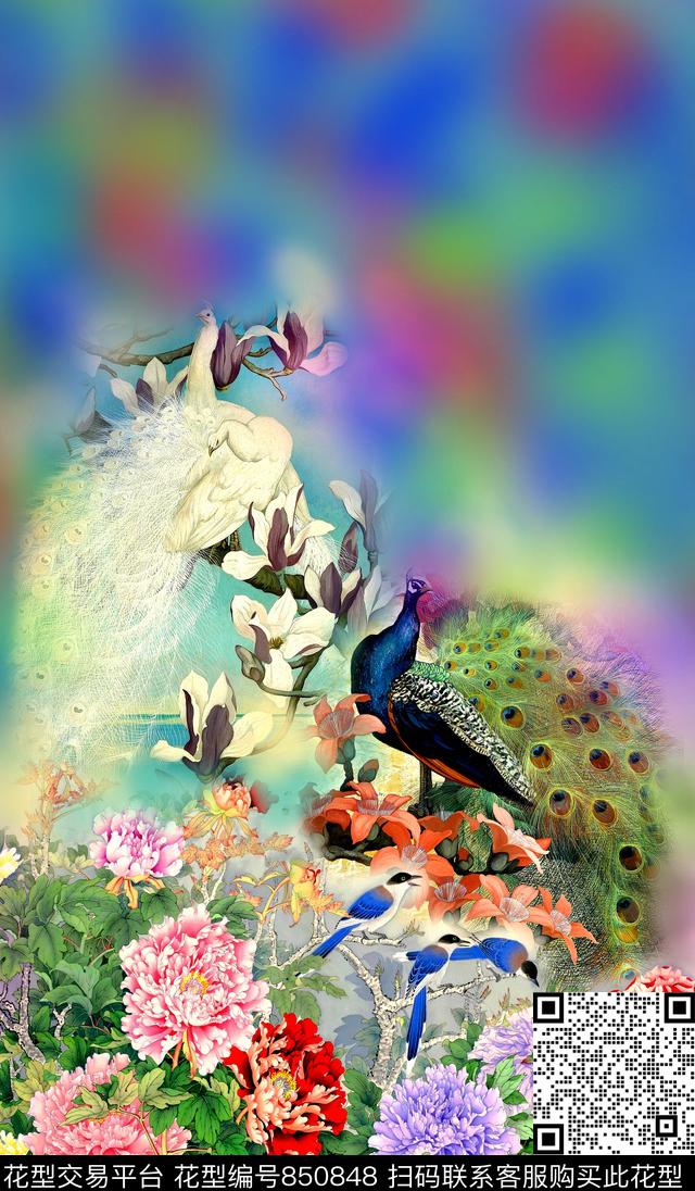 中国风花卉牡丹数码印花华亿平台下载（图片编号: 850848） - 瓦栏（Walan）