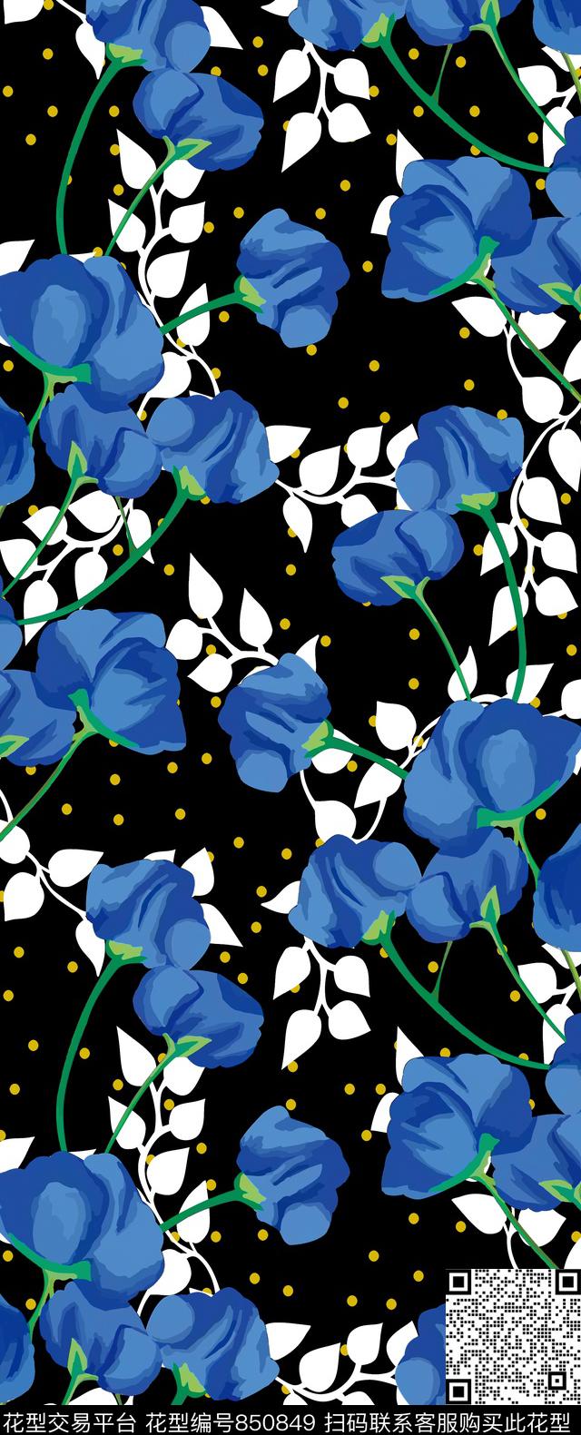 zara风格泼墨花卉数码印花华亿平台下载（图片编号: 850849） - 瓦栏（Walan）