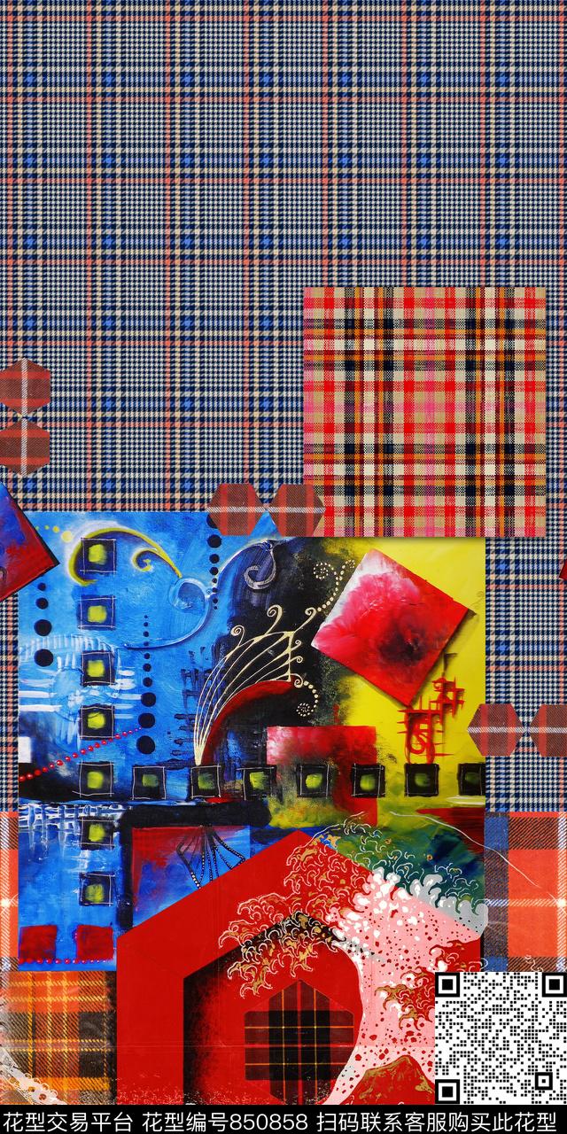 几何格子油画数码印花华亿平台下载（图片编号: 850858） - 瓦栏（Walan）