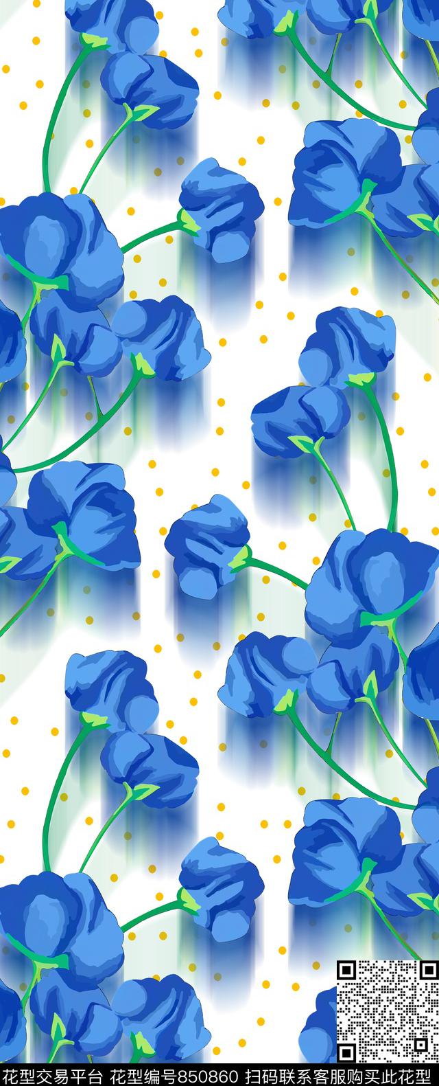 zara风格泼墨花卉数码印花华亿平台下载（图片编号: 850860） - 瓦栏（Walan）