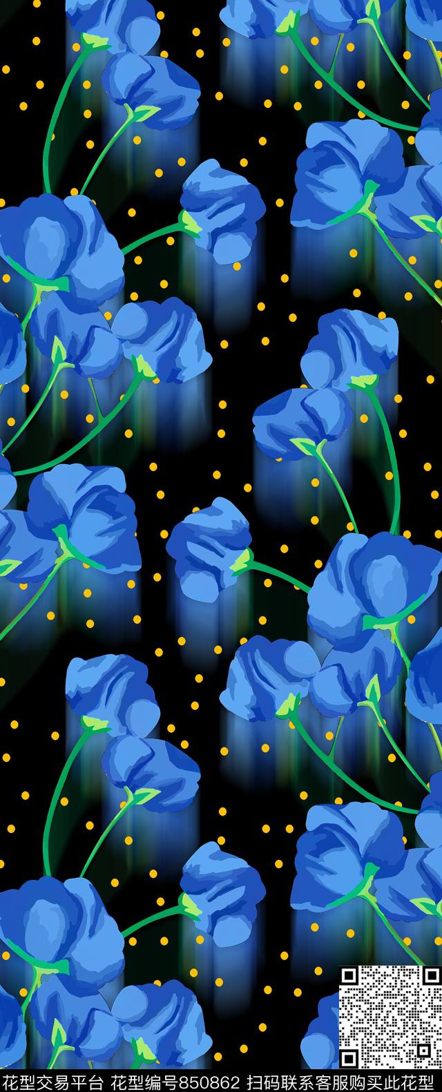zara风格泼墨花卉数码印花华亿平台下载（图片编号: 850862） - 瓦栏（Walan）