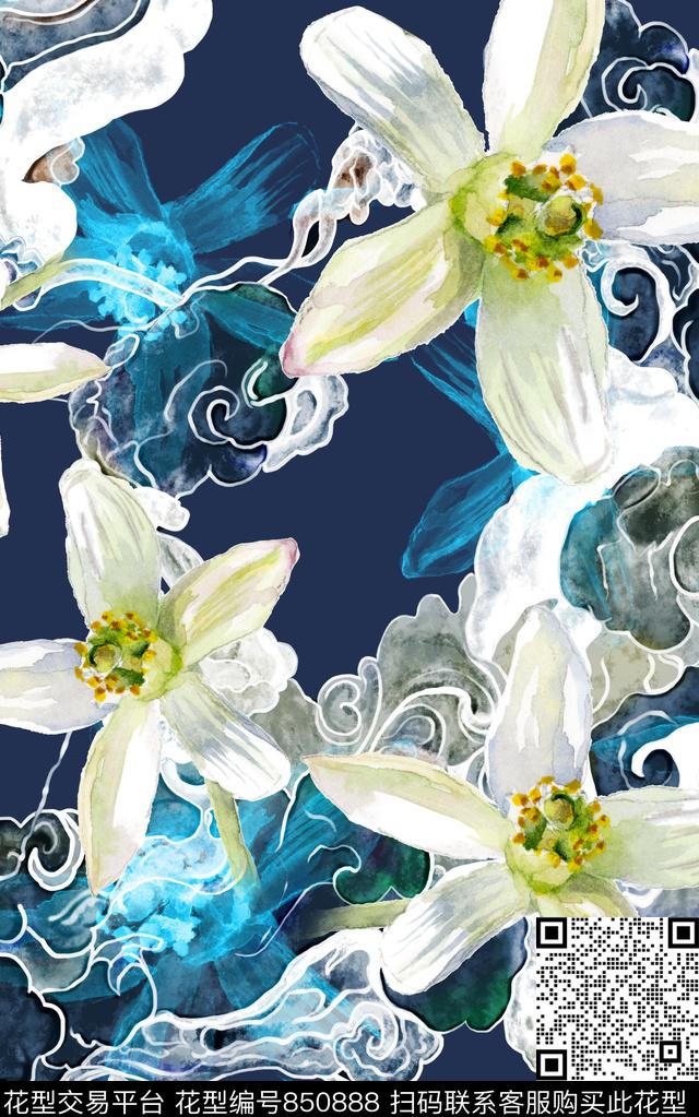 大花花朵花卉数码印花华亿平台下载（图片编号: 850888） - 瓦栏（Walan）