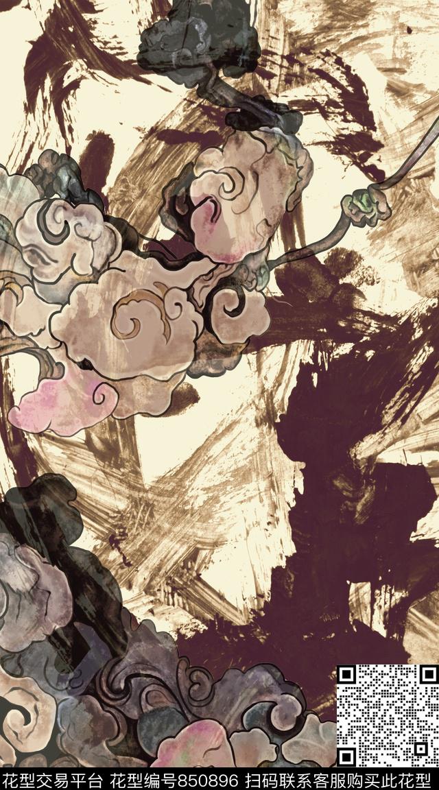 肌理纹路笔触水彩数码印花华亿平台下载（图片编号: 850896） - 瓦栏（Walan）