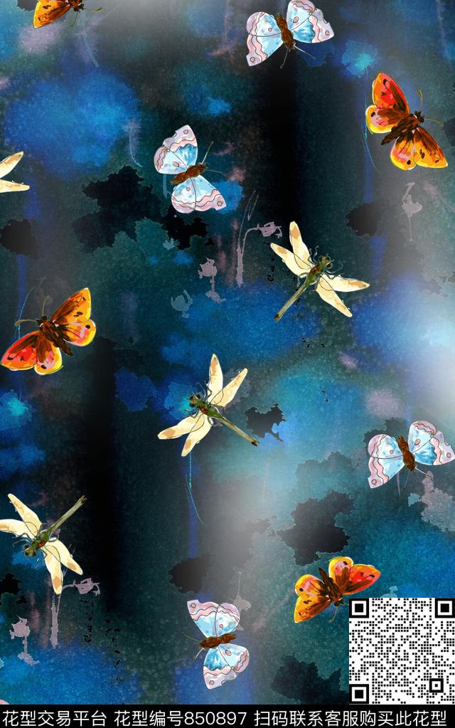 昆虫蝴蝶肌理数码印花华亿平台下载（图片编号: 850897） - 瓦栏（Walan）