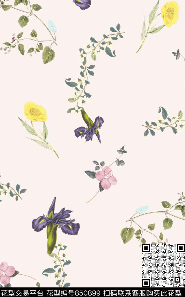 小碎花花朵花卉数码印花华亿平台下载（图片编号: 850899） - 瓦栏（Walan）