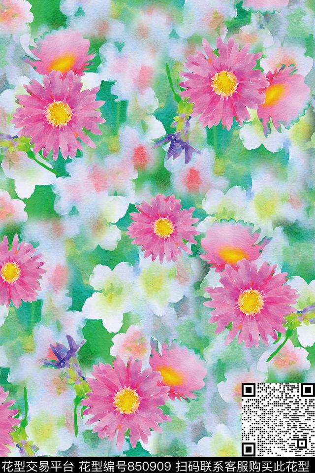 花卉花朵手绘数码印花华亿平台下载（图片编号: 850909） - 瓦栏（Walan）