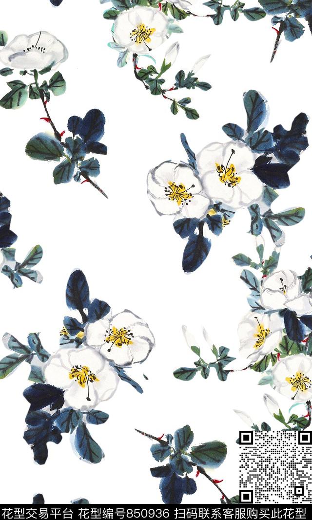 国画花卉、花鸟、水墨画、中国风国画花卉、国画花鸟复古名族风数码印花华亿平台下载（图片编号: 850936） - 瓦栏（Walan）