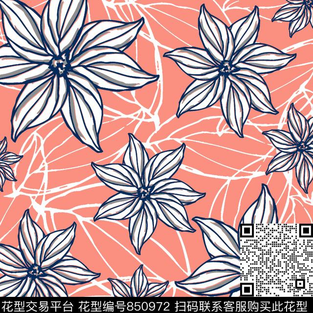 旗袍大花女装传统印花华亿平台下载（图片编号: 850972） - 瓦栏（Walan）