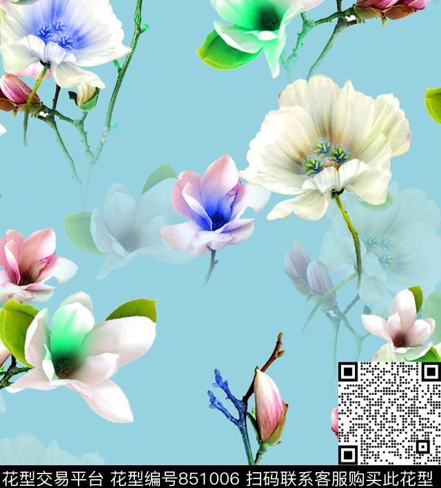 花朵百合大花数码印花华亿平台下载（图片编号: 851006） - 瓦栏（Walan）