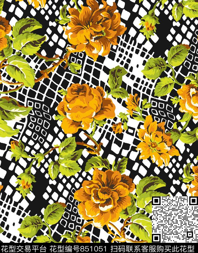 花朵花卉日韩风传统印花华亿平台下载（图片编号: 851051） - 瓦栏（Walan）