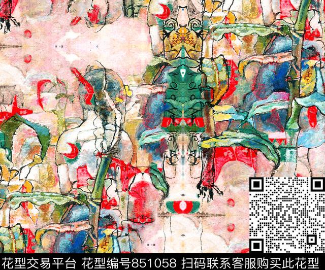 日韩风手绘花卉欧式数码印花华亿平台下载（图片编号: 851058） - 瓦栏（Walan）