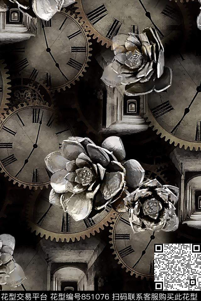 表盘复古钟表金属花卉数码印花华亿平台下载（图片编号: 851076） - 瓦栏（Walan）