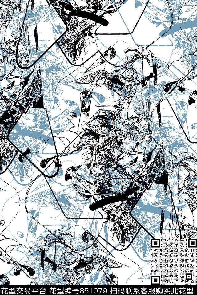 抽象纹理几何男装衬衫华亿平台传统印花华亿平台下载（图片编号: 851079） - 瓦栏（Walan）