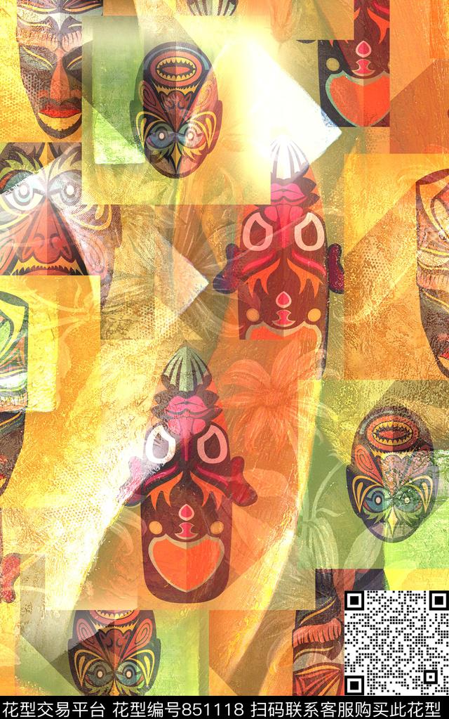 几何水彩色块数码印花华亿平台下载（图片编号: 851118） - 瓦栏（Walan）