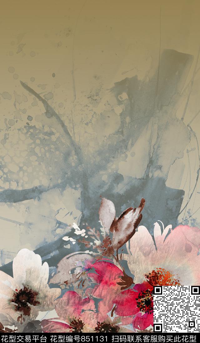 水彩花卉肌理数码印花华亿平台下载（图片编号: 851131） - 瓦栏（Walan）