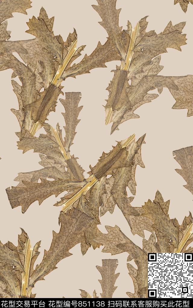 花卉花朵叶子数码印花华亿平台下载（图片编号: 851138） - 瓦栏（Walan）
