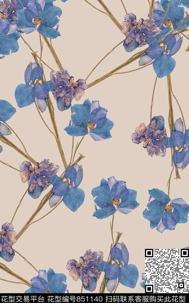 大花花朵花卉数码印花华亿平台下载（图片编号: 851140） - 瓦栏（Walan）