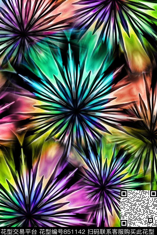抽象几何炫彩数码印花华亿平台下载（图片编号: 851142） - 瓦栏（Walan）