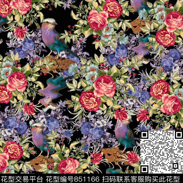 肌理波浪花卉数码印花华亿平台下载（图片编号: 851166） - 瓦栏（Walan）