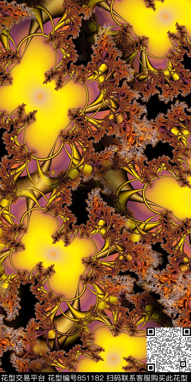 分形艺术花复古艺术花卉数码印花华亿平台下载（图片编号: 851182） - 瓦栏（Walan）