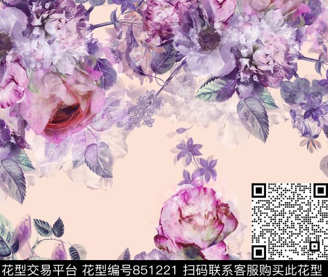 花瓣玫瑰大花数码印花华亿平台下载（图片编号: 851221） - 瓦栏（Walan）
