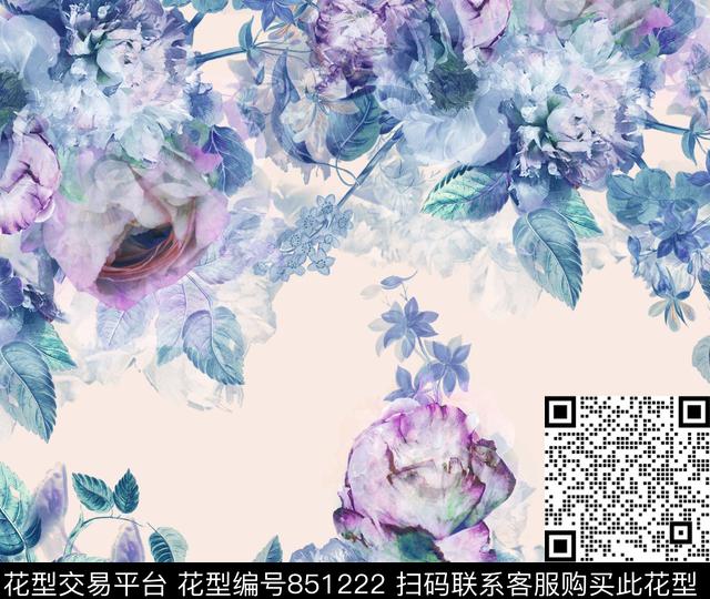 花瓣玫瑰大花数码印花华亿平台下载（图片编号: 851222） - 瓦栏（Walan）